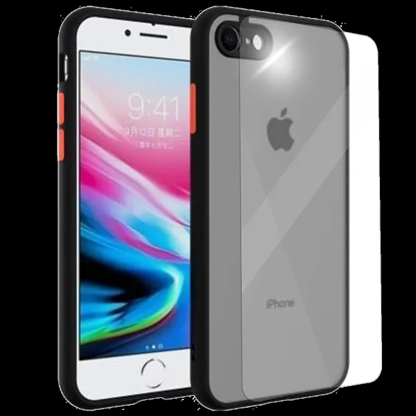 ARROW Camera Duplex Screen Protector & Polycarbonate Back Cover Combo for Apple iPhone SE (Anti Scratch Design, Black)