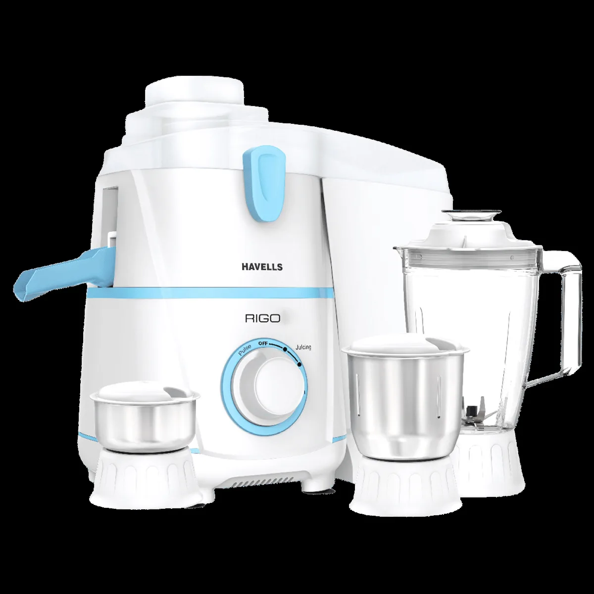 HAVELLS Rigo 500 Watt 3 Jars Juicer Mixer Grinder (Stainless Steel Blade, White Blue)