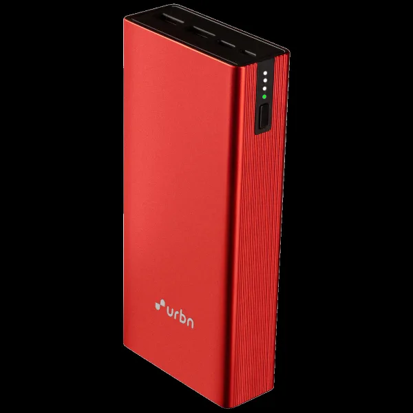 urbn 20000 mAh 20W Fast Charging Power Bank (2 Type A, 1 Type C & Micro B, Premium Carbon Fibre Texture, LED Charge Indicator, Red)