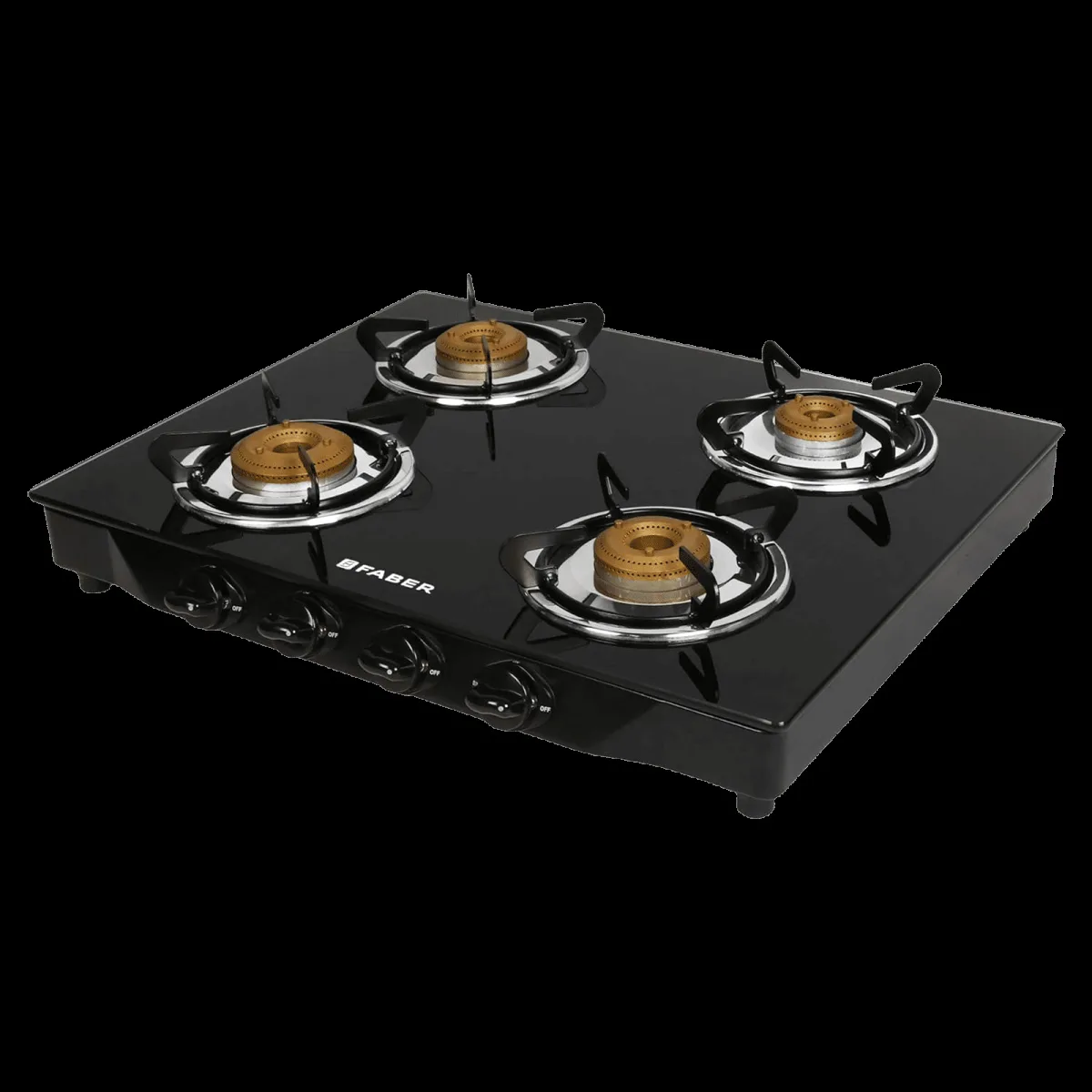 Faber Jumbo 4BB BK Toughened Glass Top 4 Burner Manual Gas Stove (Corrosion Resistance, Black)