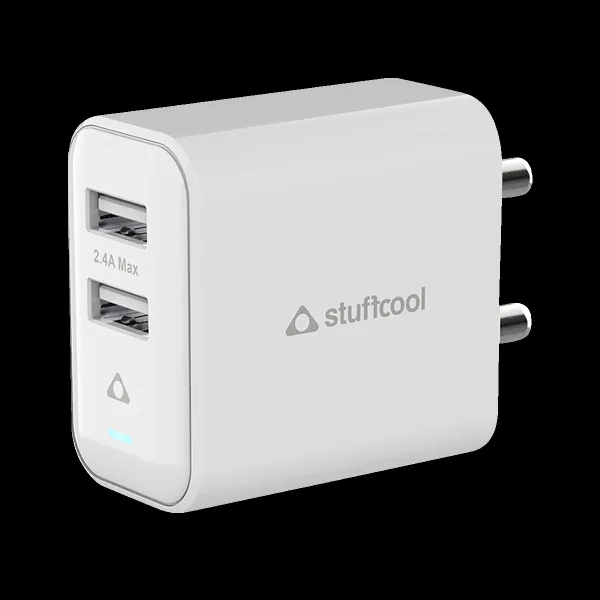 Stuffcool Flow 12W Type A 2-Port Charger (Adapter Only, Over Temperature Protection, White)
