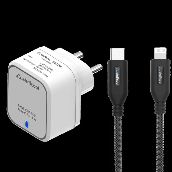 stuffcool Celox 18 Watts 1-Port USB Wall Charging Adapter (PD18W, White)