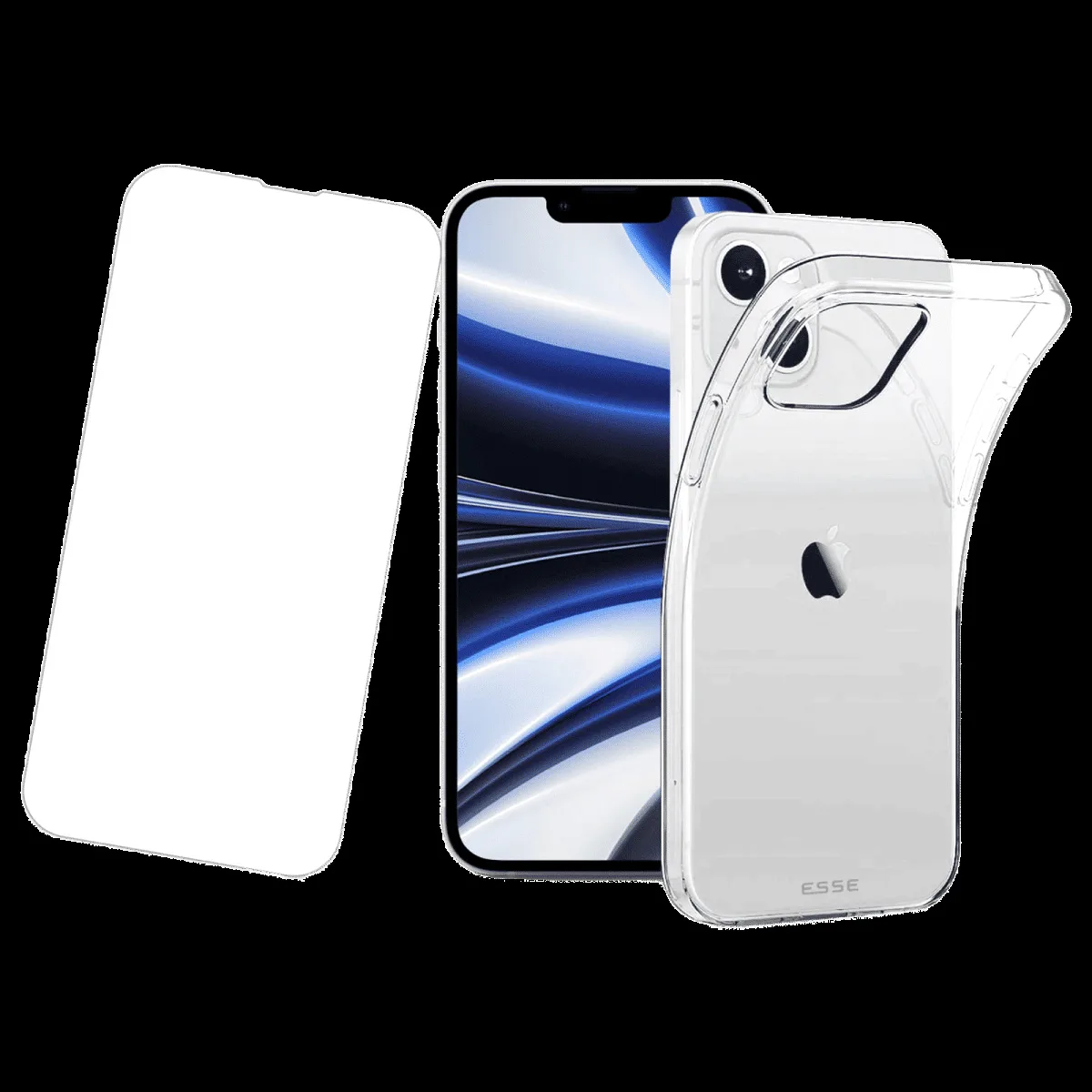 ESSE AIRSKIN Tempered Glass & Soft TPU Back Cover Combo for Apple iPhone 14 (Wireless Charging Compatible, Clear)