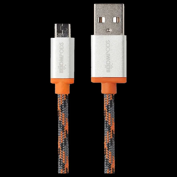 Boompods Retro Type A to Micro USB 3.3 Feet (1M) Cable (Tangle-free Design, Orange)