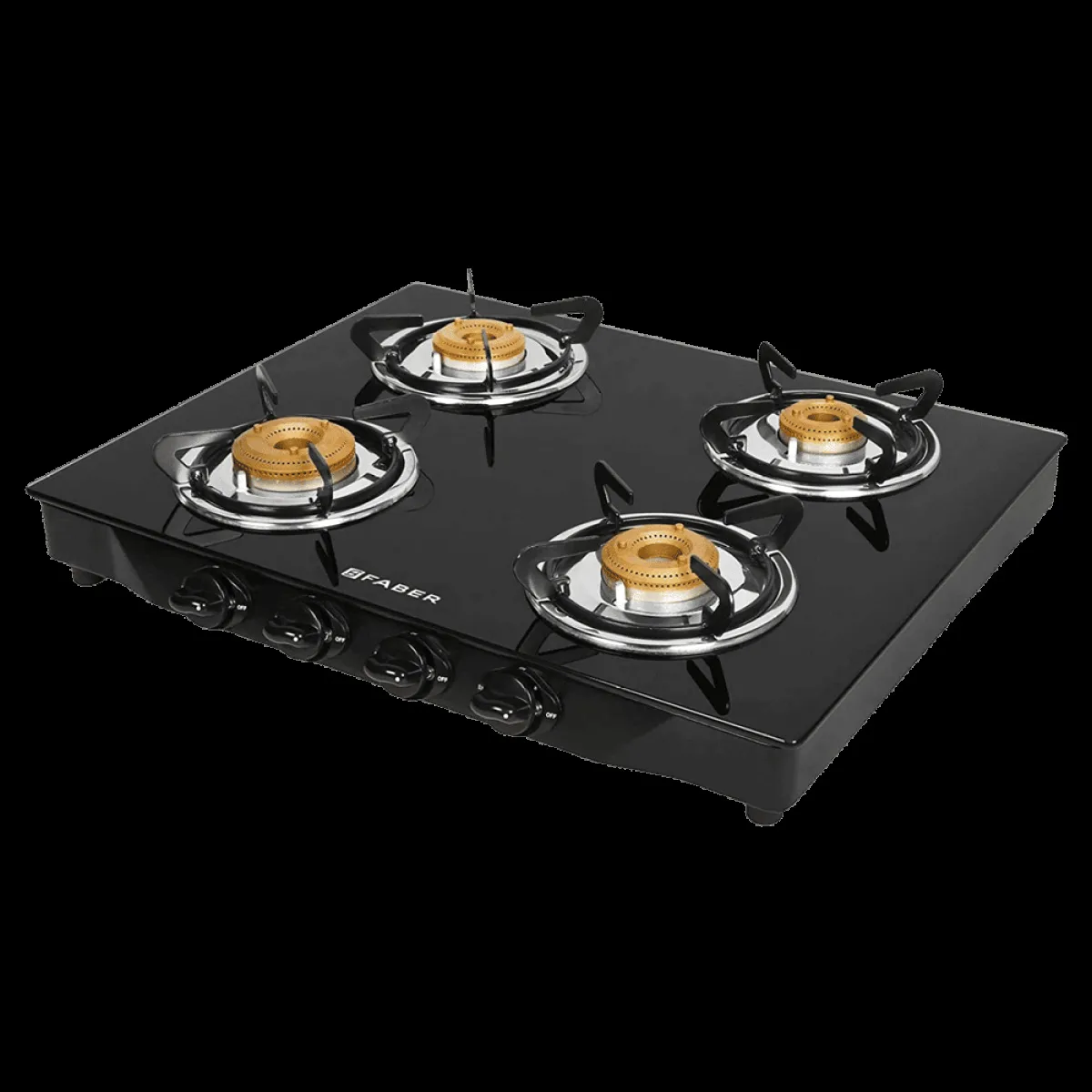 Faber Jumbo 4BB BK AI Toughened Glass Top 4 Burner Automatic Gas Stove (Corrosion Resistance, Black)