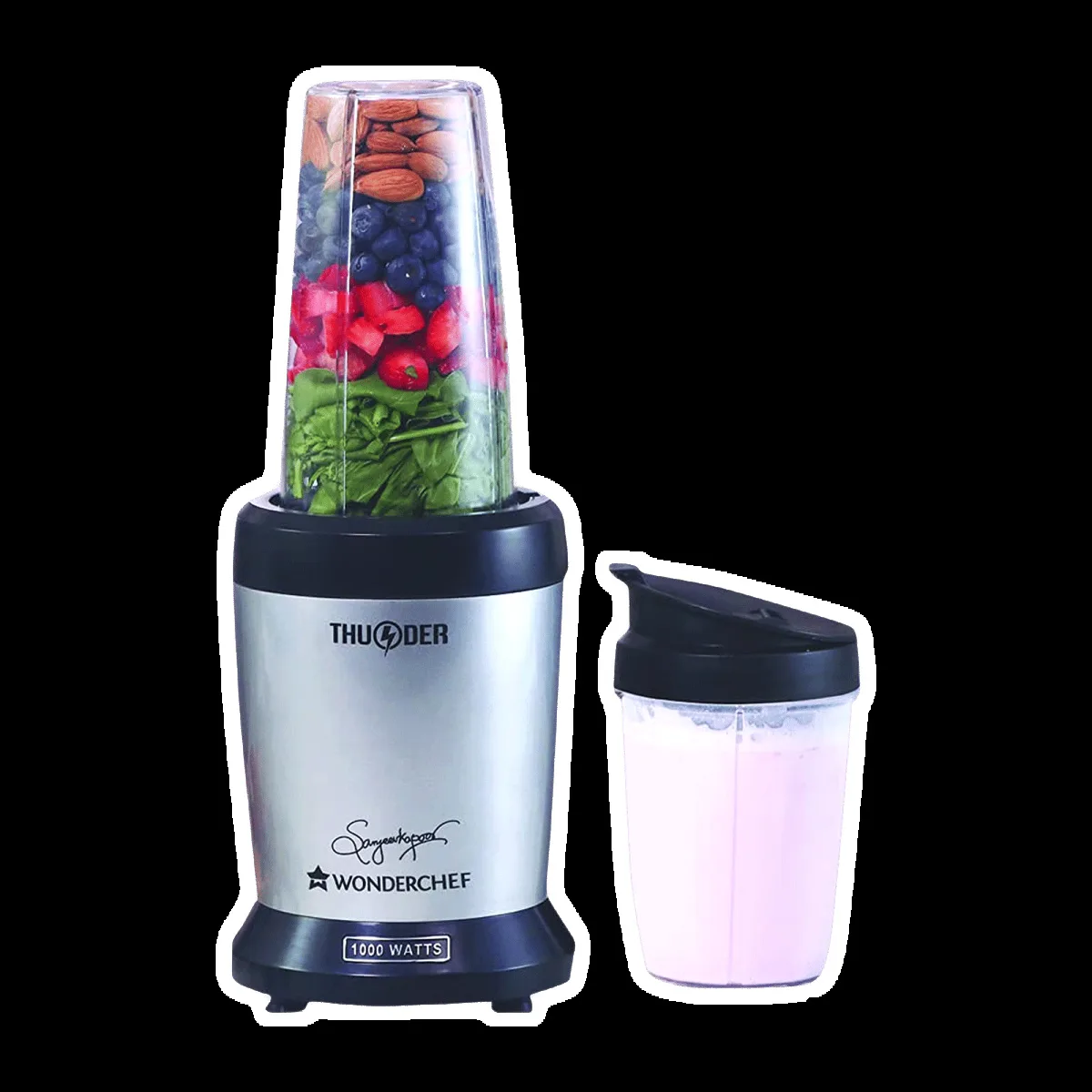 WONDERCHEF Nutri-Blend Thunder 1000 Watt 2 Jars Mixer Grinder Blender (22000 RPM, Compact Design, Black/Silver)