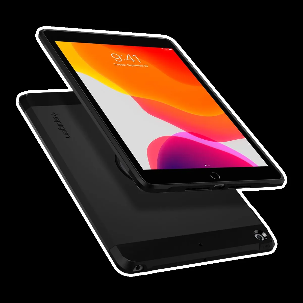 spigen Tough Armor Hard Polycarbonate Back Cover for Apple iPad 10.2 Inch (2021/2020/2019) (Dual Layered Back Protection, Black)