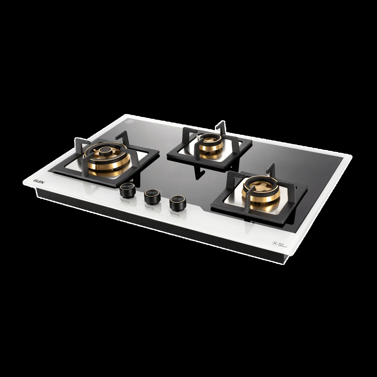 Glen 1073 XL SQ HT DB TR BW77 Toughened Glass Top 3 Burner Automatic Electric Hob (Vitreous Enamelled Pan Support, Black/White)