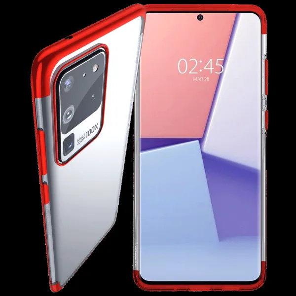 in base Luxury Polyurethane Back Cover for SAMSUNG Galaxy S20 Ultra (Lightweight, Clear with Red)