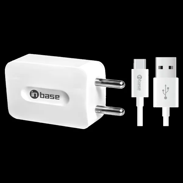 Inbase Type A 2-Port Fast Charger (Type A to Type C Cable, Multiple Protection, White)