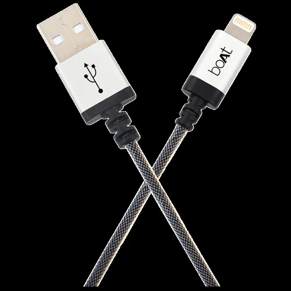 boAt LTG 500 Type A to Lightning 6.6 Feet (2M) Cable (MFi Certified, Metallic Silver)