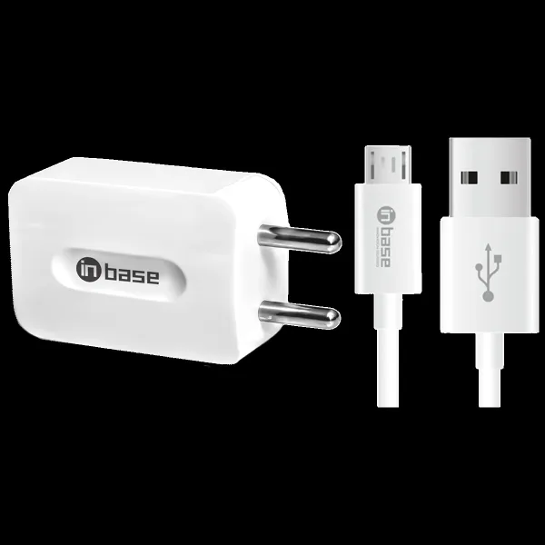 Inbase Type A 2-Port Fast Charger (Type A to Micro USB Cable, Multiple Protection, White)