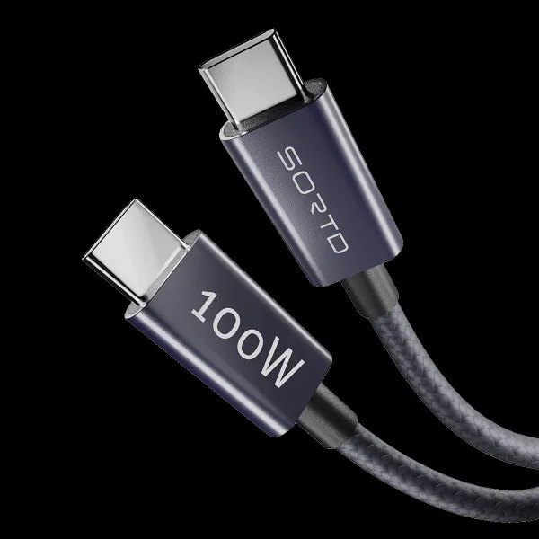 Sortd Type C to Type C 3.3 Feet (1M) Cable (In-Build Smart E Marker Chip, Grey)