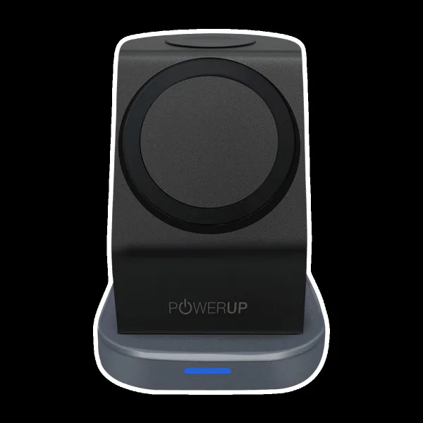 POWERUP 23W 3-in-1 Wireless Charger for iWatch Series 7, 6, 5, 4, 3, 2, 1, AirPods & iPhone (Multi-Layer Protection, Black)