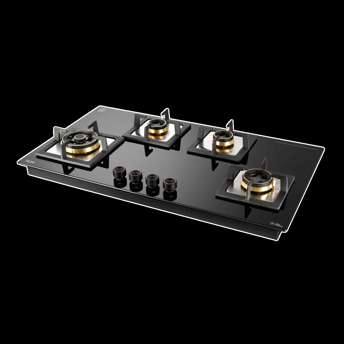 Glen 1094 XL SQ HTDBTR Toughened Glass Top 4 Burner Automatic Electric Hob (Vitreous Enamelled Pan Support, Black)