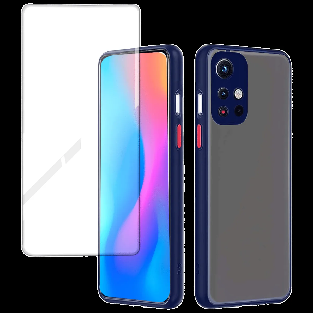 ARROW Duplex Series Tempered Glass & Polycarbonate Back Cover Combo for Xiaomi Mi 11T (Anti Scratch Design, Blue)