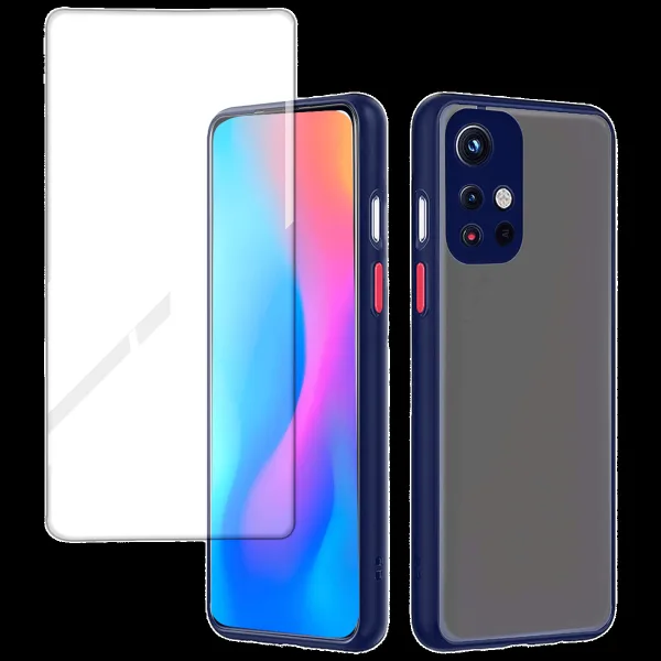 ARROW Duplex Series Tempered Glass & Polycarbonate Back Cover Combo for Xiaomi Mi 11T (Anti Scratch Design, Blue)