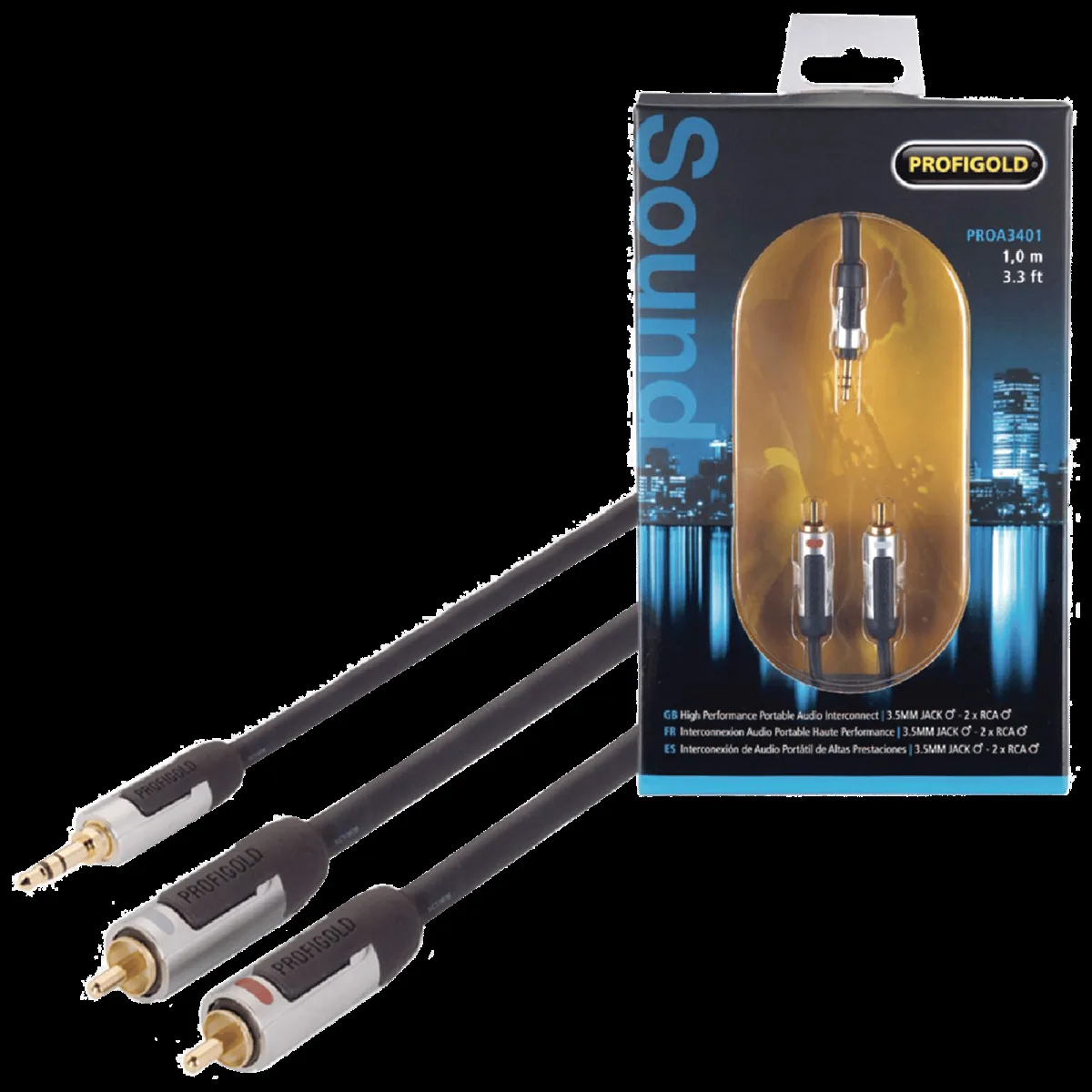 PROFIGOLD PROA3401 PVC 1 Meter 3.5mm Stereo to RCA Audio Cable (IAT Technology, Anthracite)