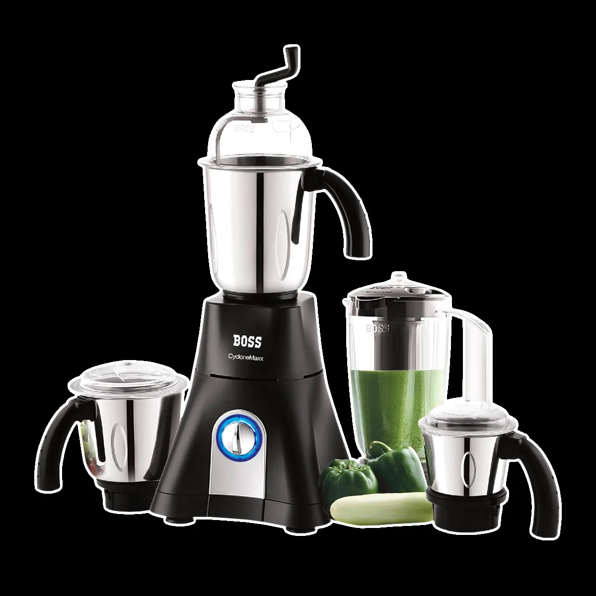 BOSS CycloneMaxx 900 Watt 4 Jars Mixer Grinder (3 Variable Speed Control with LED Light, Black)