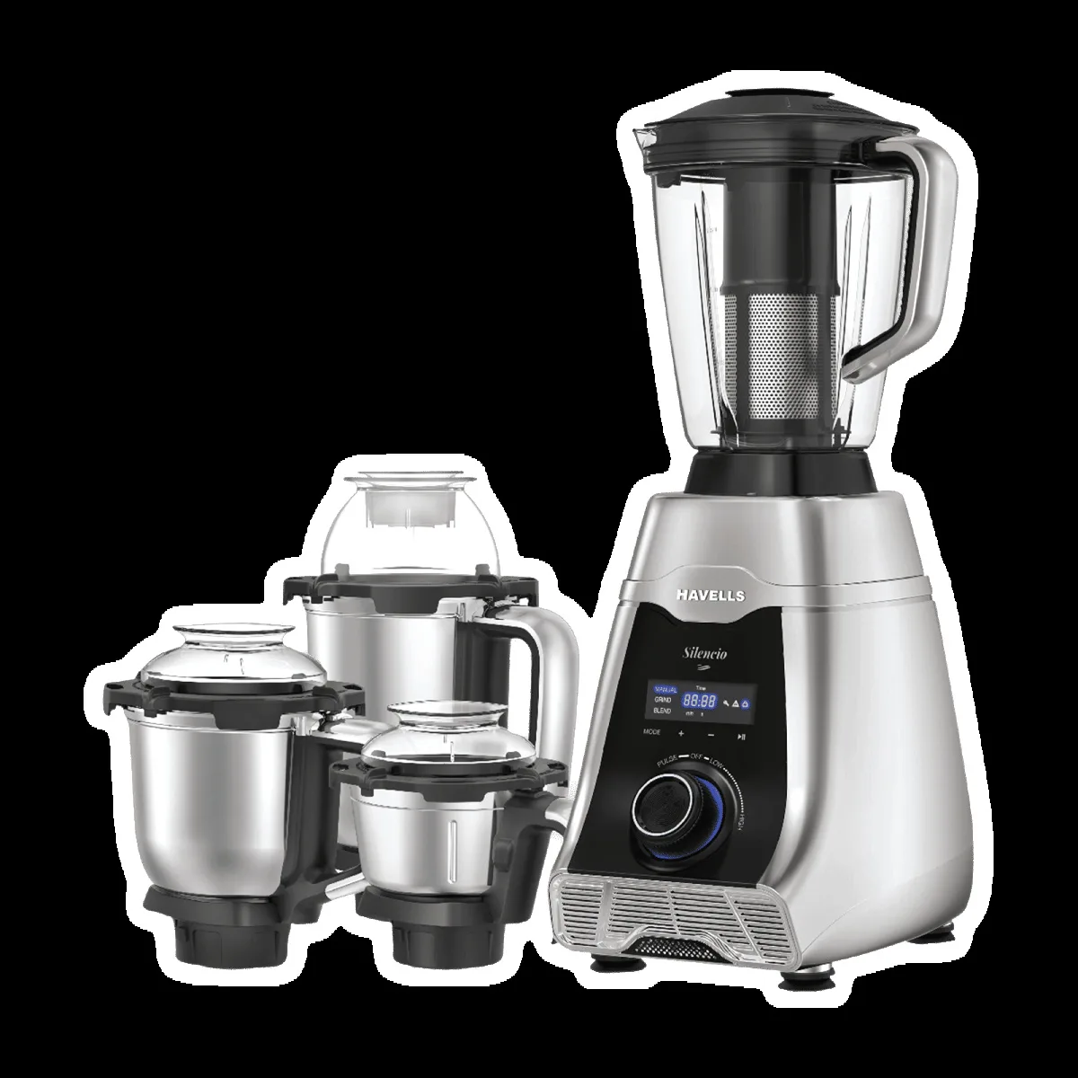 HAVELLS Silencio 500 Watt 4 Jars Mixer Grinder (Digital Display & Touch Control, Black & Silver)