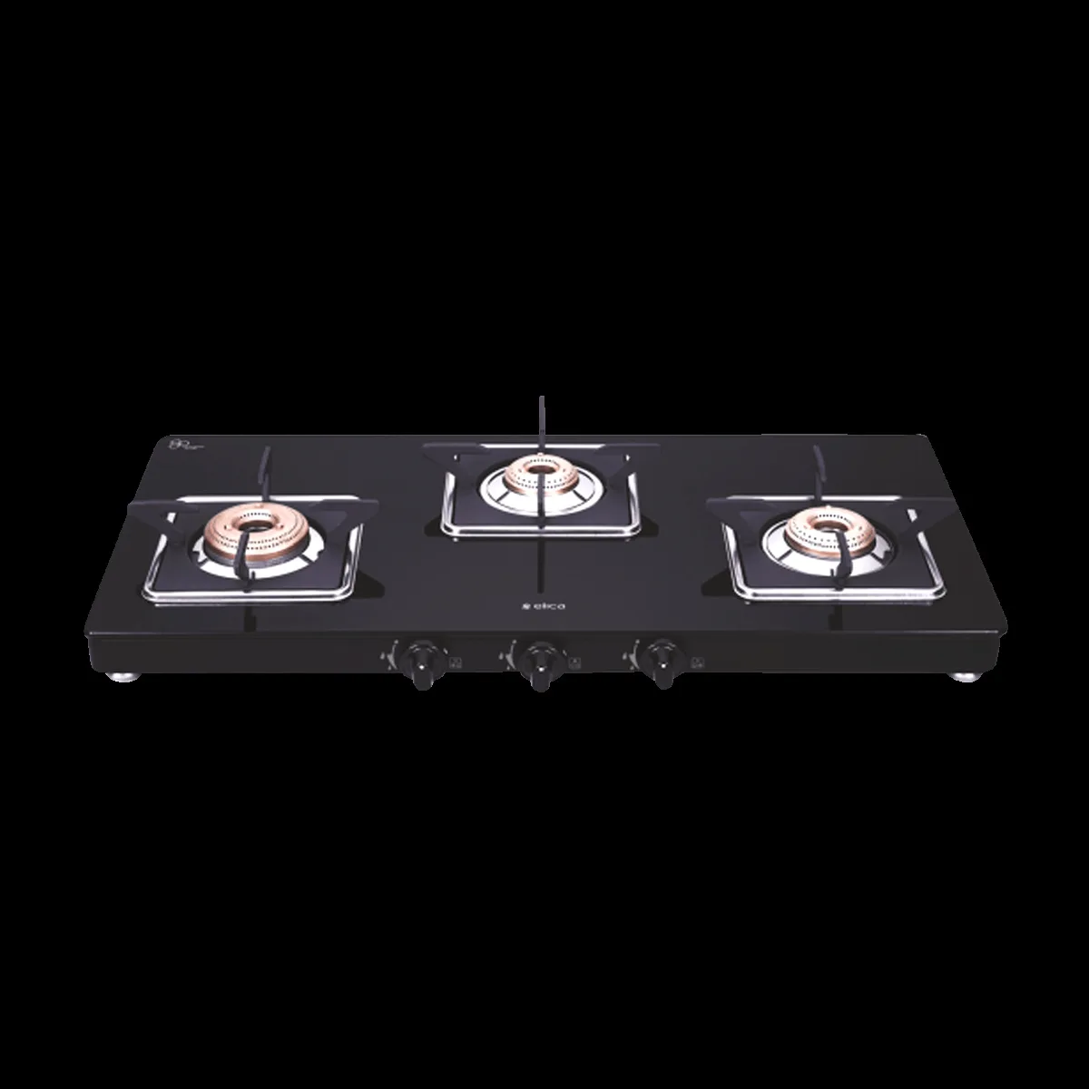 elica 773 CT VETRO (SLIMLINE SPF AI) Toughened Glass Top 3 Burner Automatic Gas Stove (Square Euro Coated Grids, Black)