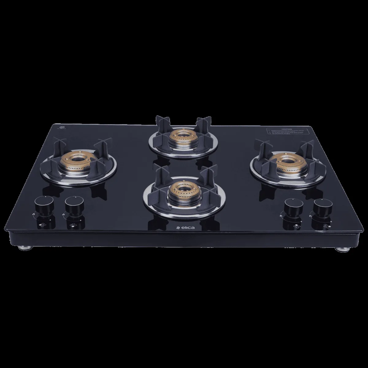 Elica 694 CT VETRO 2J (TKN CROWN DT SERIES) Toughened Glass Top 4 Burner Manual Gas Stove (Ultra Slim Frame, Black)