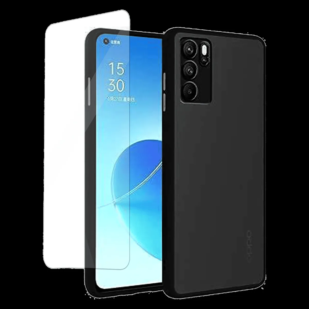 ARROW Duplex Series Tempered Glass & Polycarbonate Back Cover Combo for oppo A16 (Anti Scratch Design, Black)