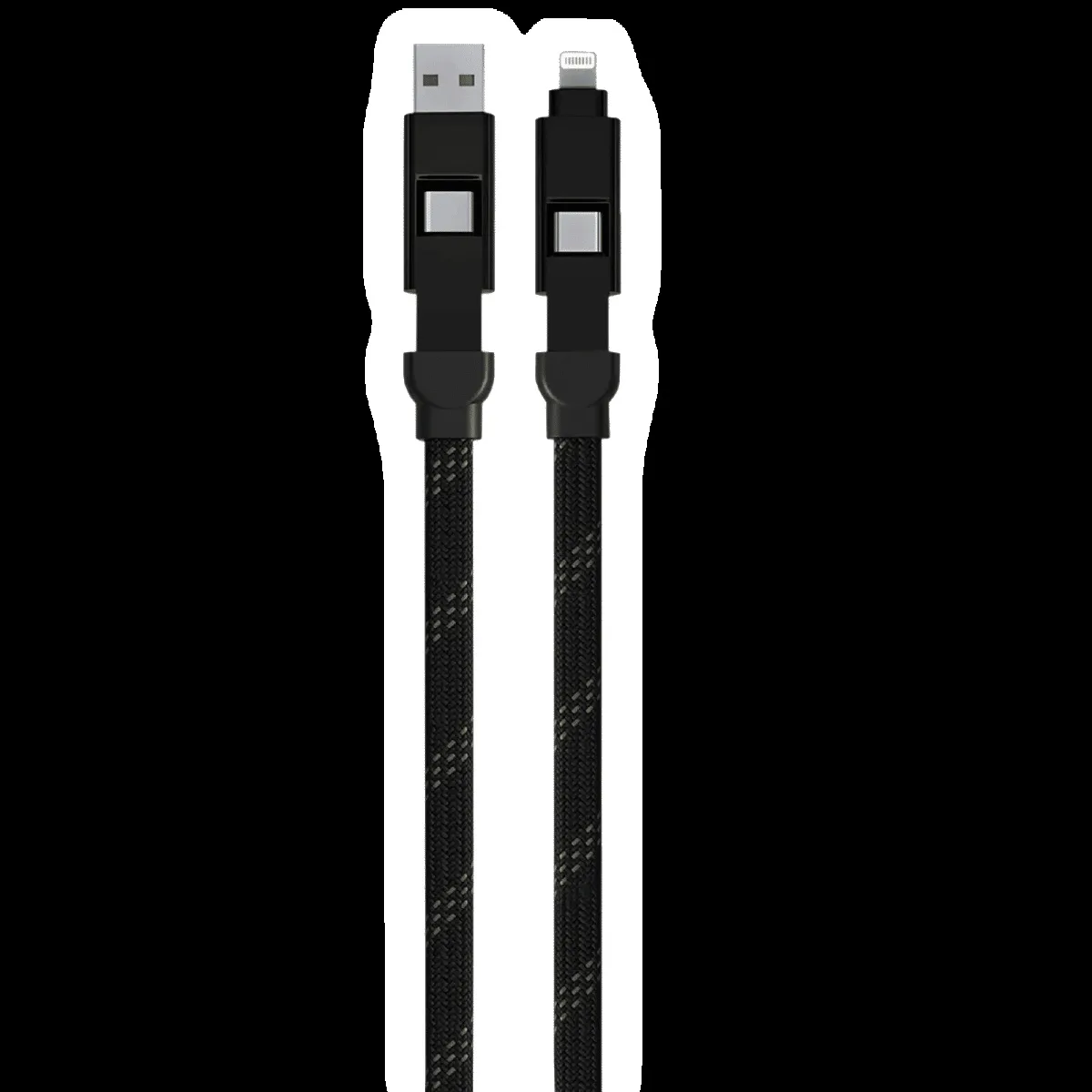 urbn Quad Type A, Type C to Type C, Lightning 3.9 Feet (1.2M) 4-in-1 Cable (Nylon Braided, Camo Black)