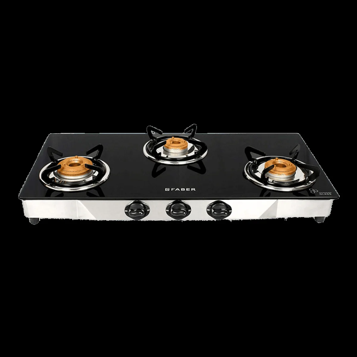 Faber Jumbo 3BB SS Toughened Glass Top 3 Burner Manual Gas Stove (Corrosion Resistance, Black)