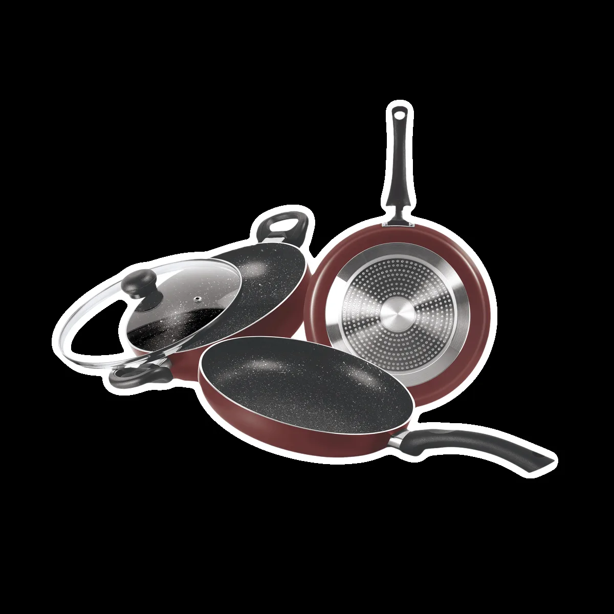 treo Granito Induction My Kitchen Set 3 Pcs Non Stick Kitchen set (Induction Compatible, Dishwasher Safe, Maroon)