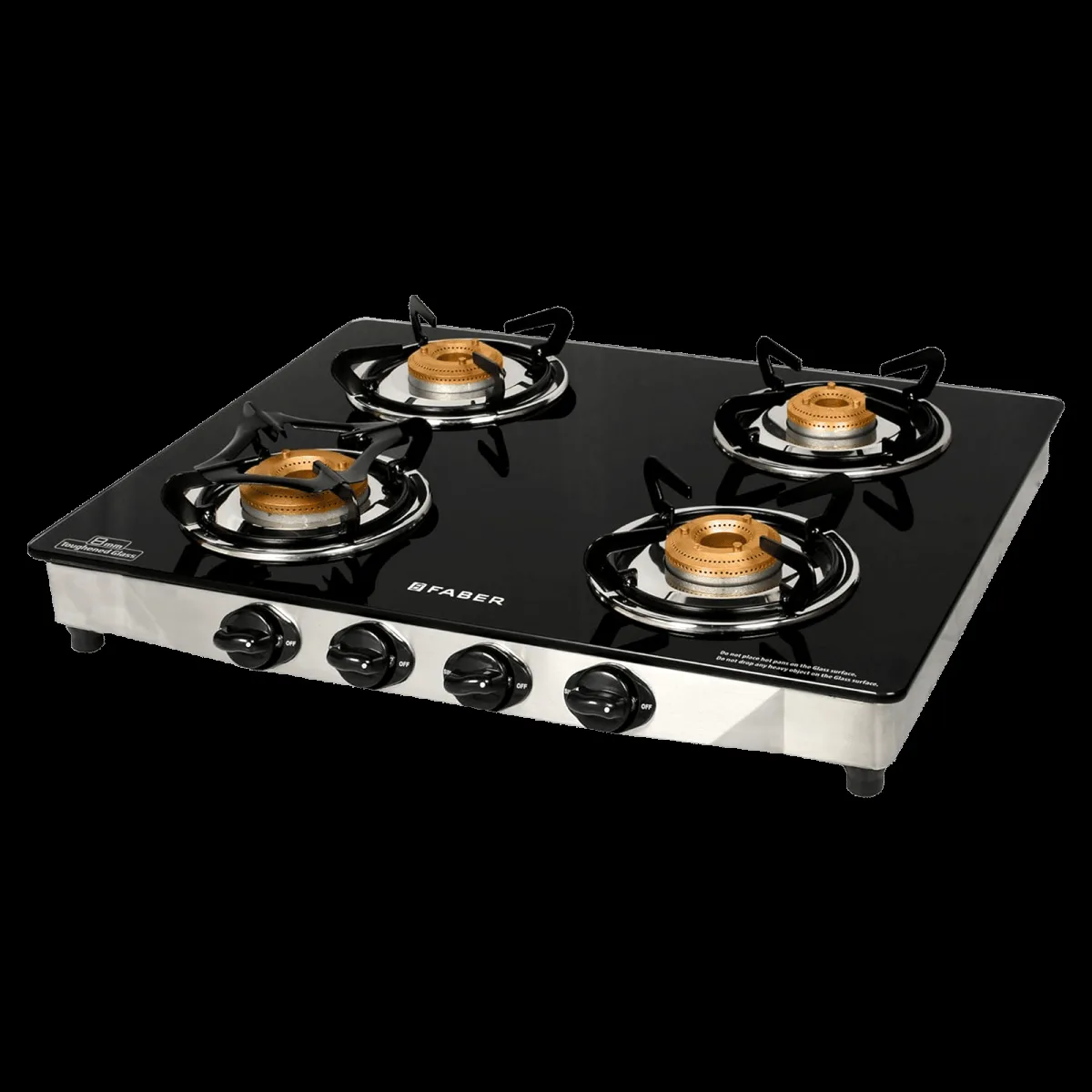 Faber Jumbo 4BB SS Toughened Glass Top 4 Burner Manual Gas Stove (Corrosion Resistance, Black)