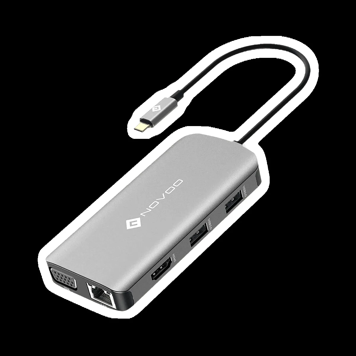 NOVOO 9-in-1 USB 3.1 Type C to USB 3.0 Type A, USB 3.0 Type C, HDMI, VGA Port, LAN Port, SD Card Slot, TF Card USB Hub (Pass-Through Charging, Dark Grey)
