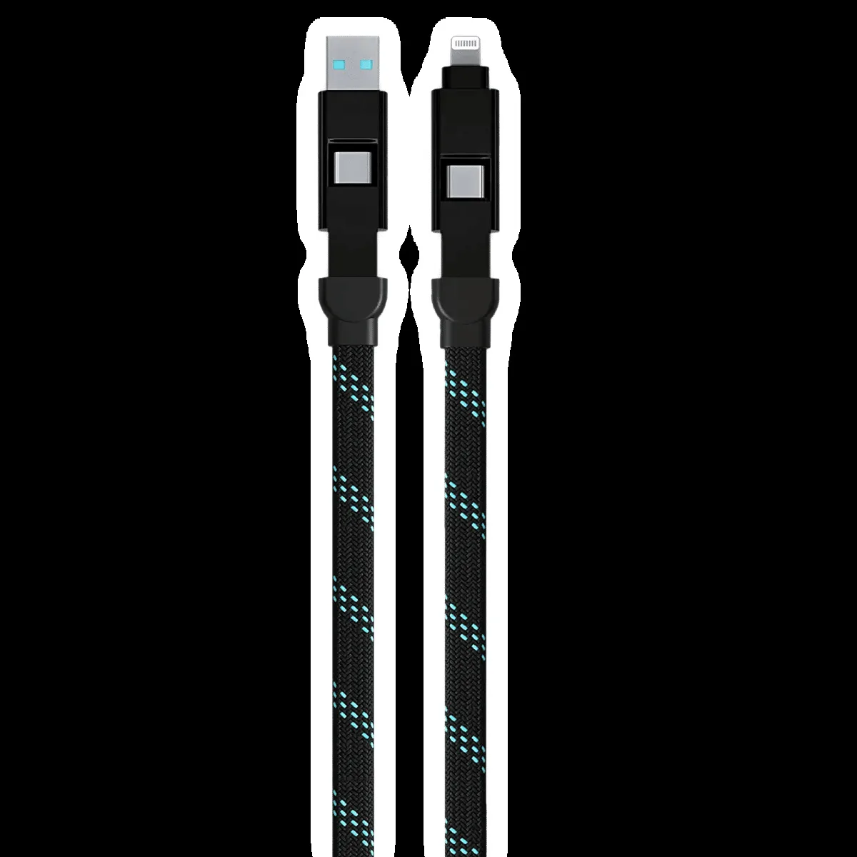 urbn Quad Type A, Type C to Type C, Lightning 3.9 Feet (1.2M) 4-in-1 Cable (Nylon Braided, Black)