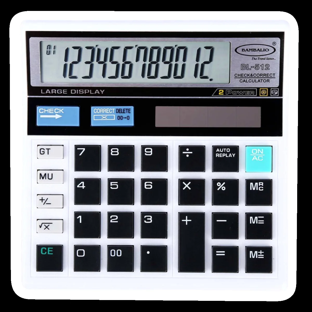 BAMBALIO Basic Calculator (12 Digits-Large Display, BL-512 W, White)