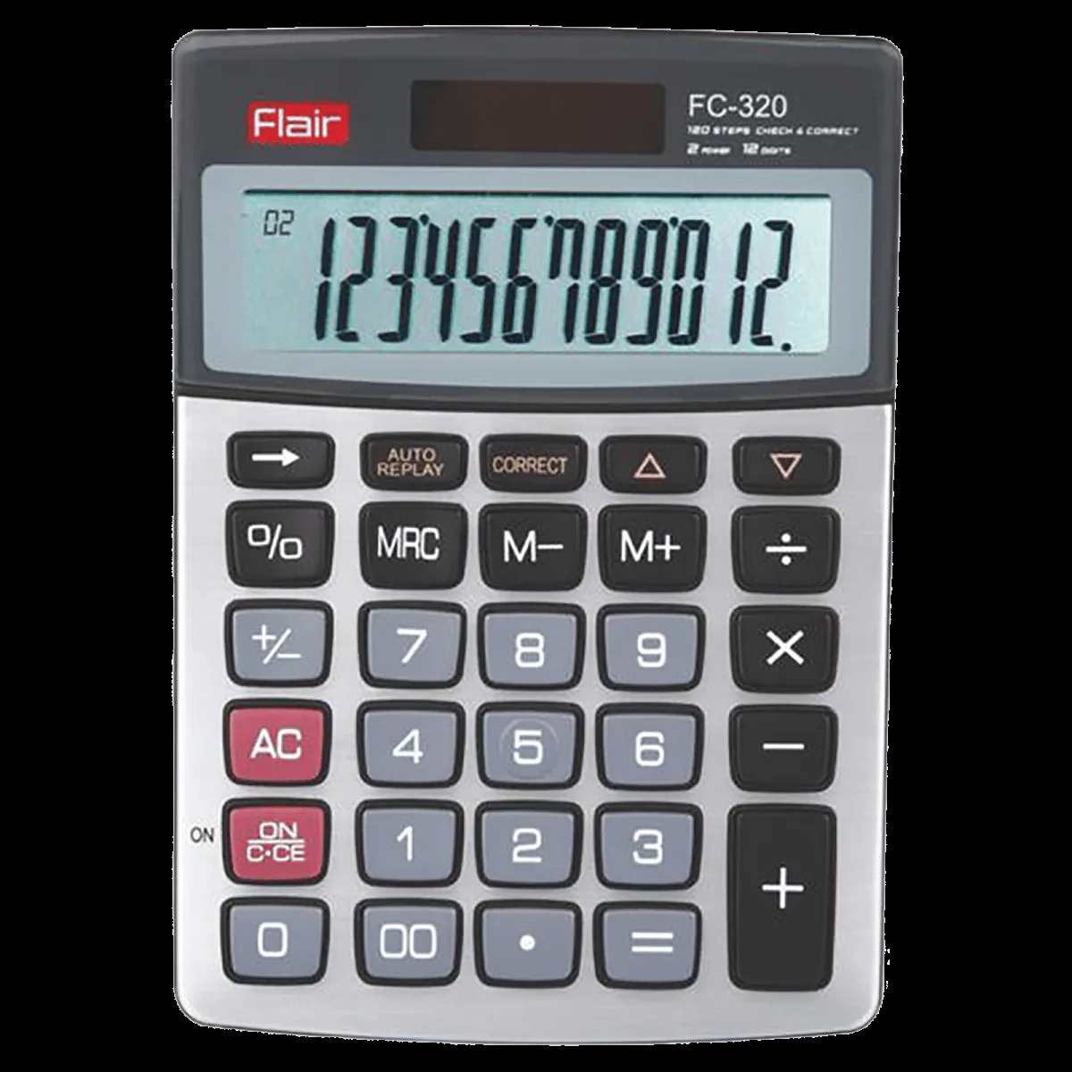 Flair Desktop Basic Calculator (120 Step Check and Correct, FC 320, Silver)