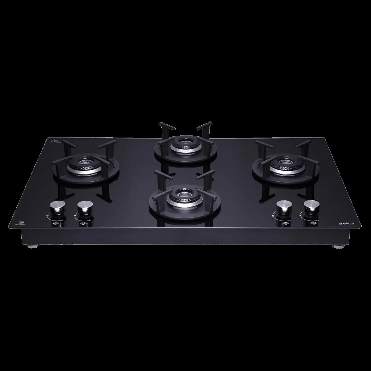 elica FLEXI HCT 470 DX LOTUS BK 4 Burner Automatic Hob (Round Cast Iron Pan Support, Black)