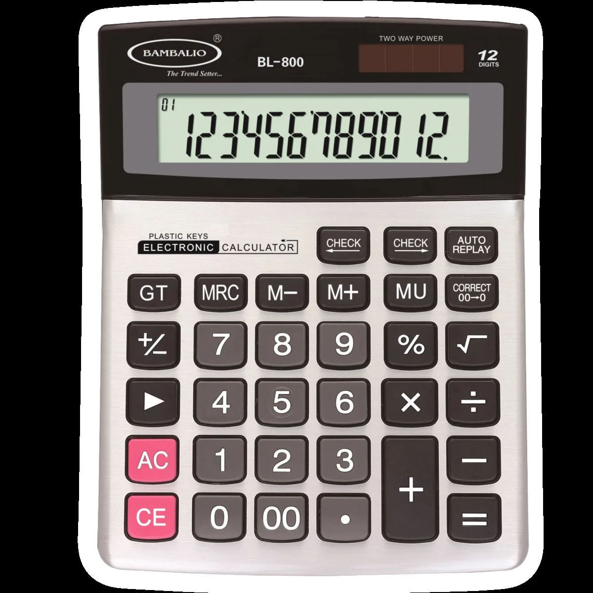 BAMBALIO Basic Calculator (12 Digits-Large Display, BL-800, Silver)