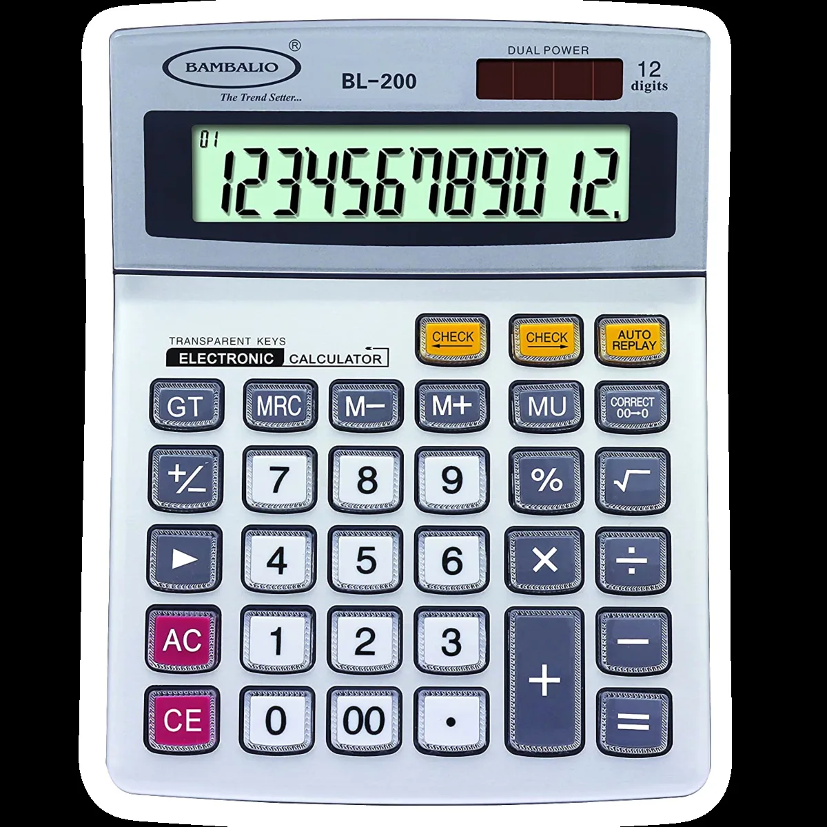 BAMBALIO Basic Calculator (12 Digits-Large Display, BL-200, Silver)