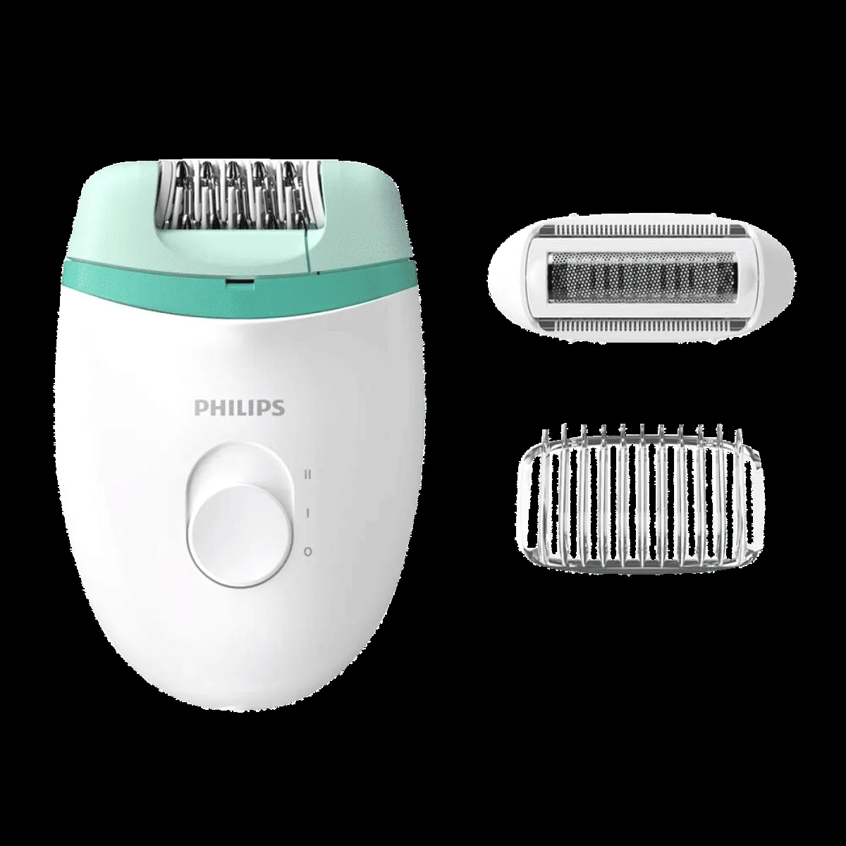 PHILIPS Satinelle Essential Corded Wet & Dry Epilator for Arms, Legs & Intimate Areas with 2 Interchangeable Heads (Efficient Epilation System, White & Green)