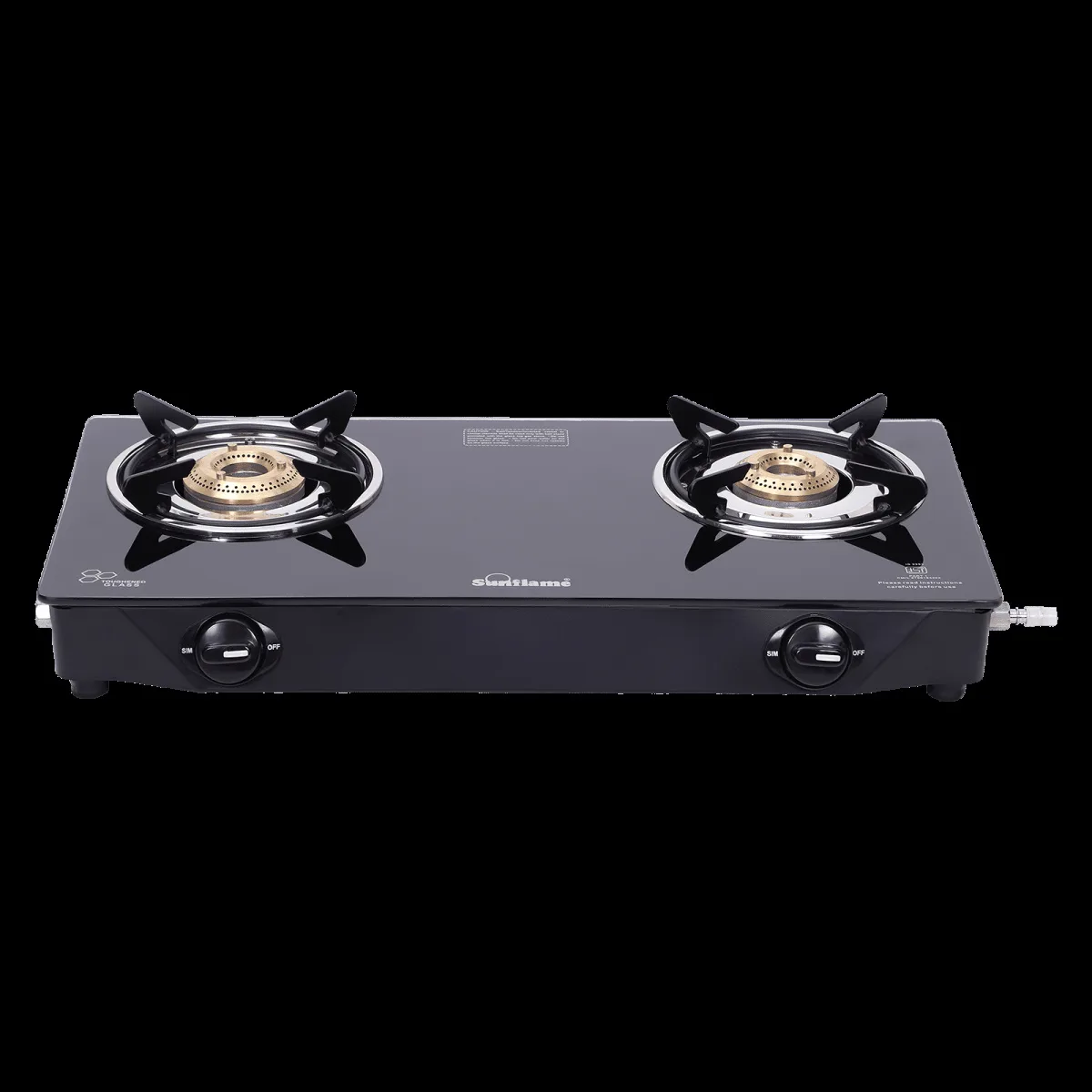 Sunflame Venza Toughened Glass Top 2 Burner Manual Gas Stove (Removable Drip Tray, Black)