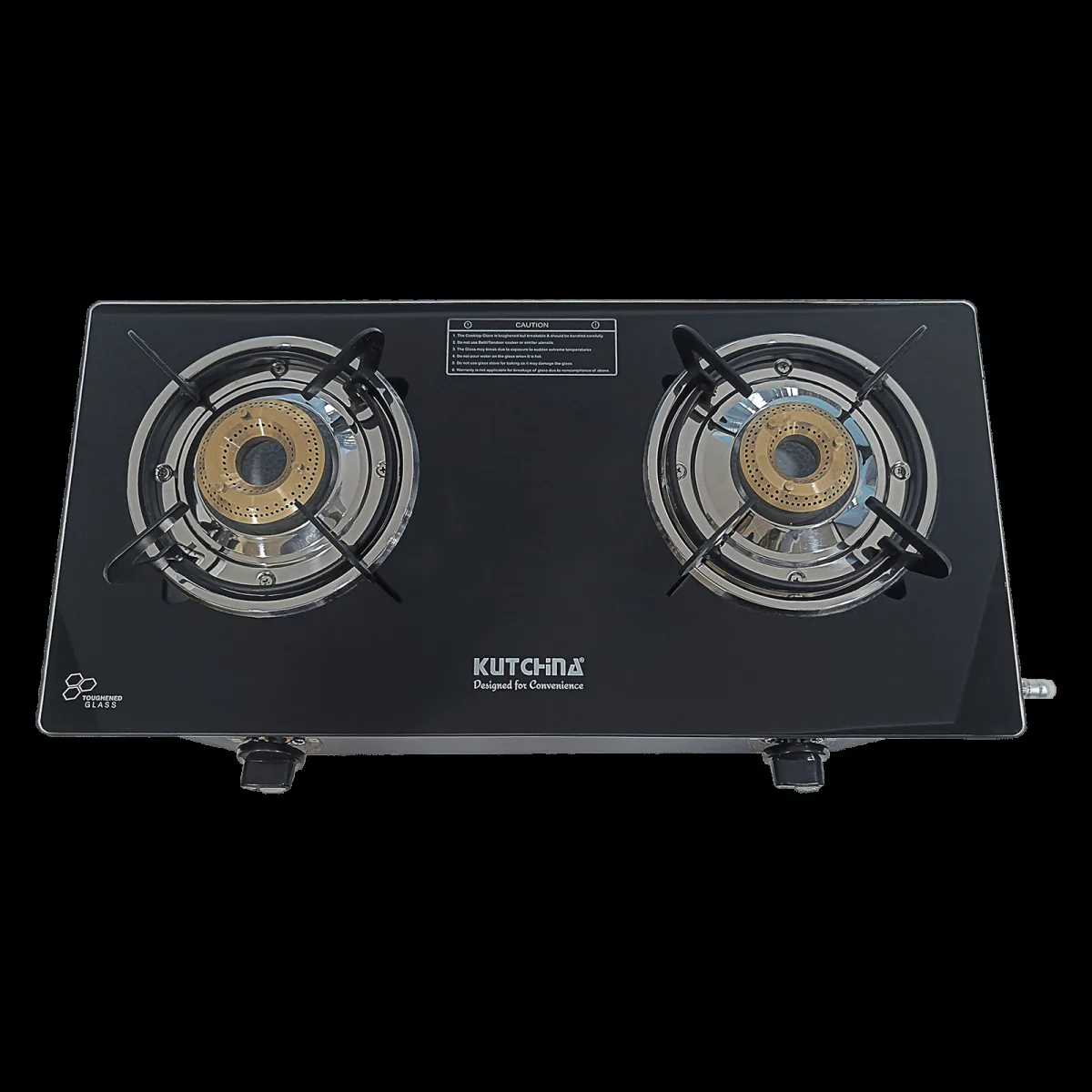 Kutchina CT ECO 2B Toughened Glass Top 2 Burner Manual Gas Stove (Euro Coated Thick Pan Support, Black)