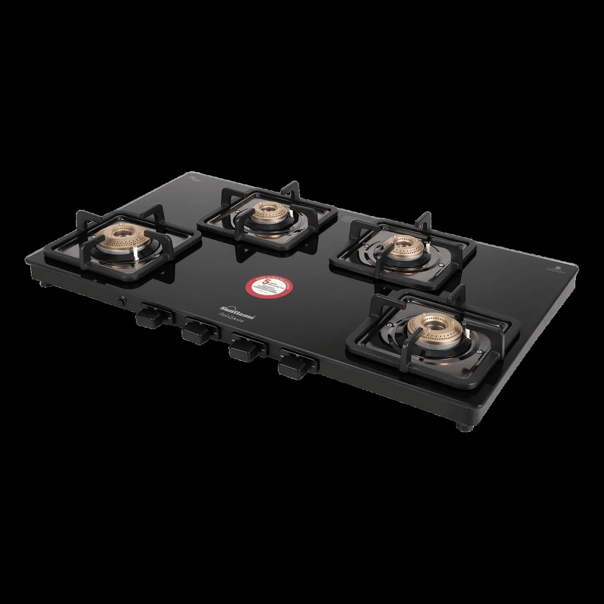 Sunflame SOLITAIRE Toughened Glass Top 4 Burner Automatic Gas Stove (ISI Certified, Black)