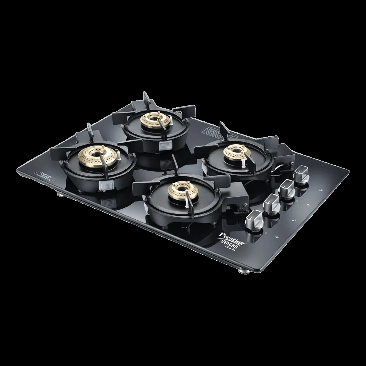 Prestige Svachh Efficia 04 AI Toughened Glass 4 Burner Automatic Hob (Multi Spark Ignition System, Black)