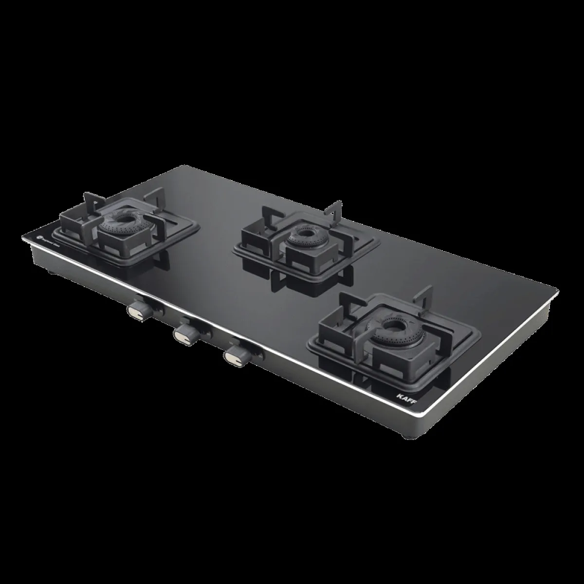 KAFF CTQ773BAI Toughened Glass Top 3 Burner Automatic Gas Stove (Edge Protection, Black)
