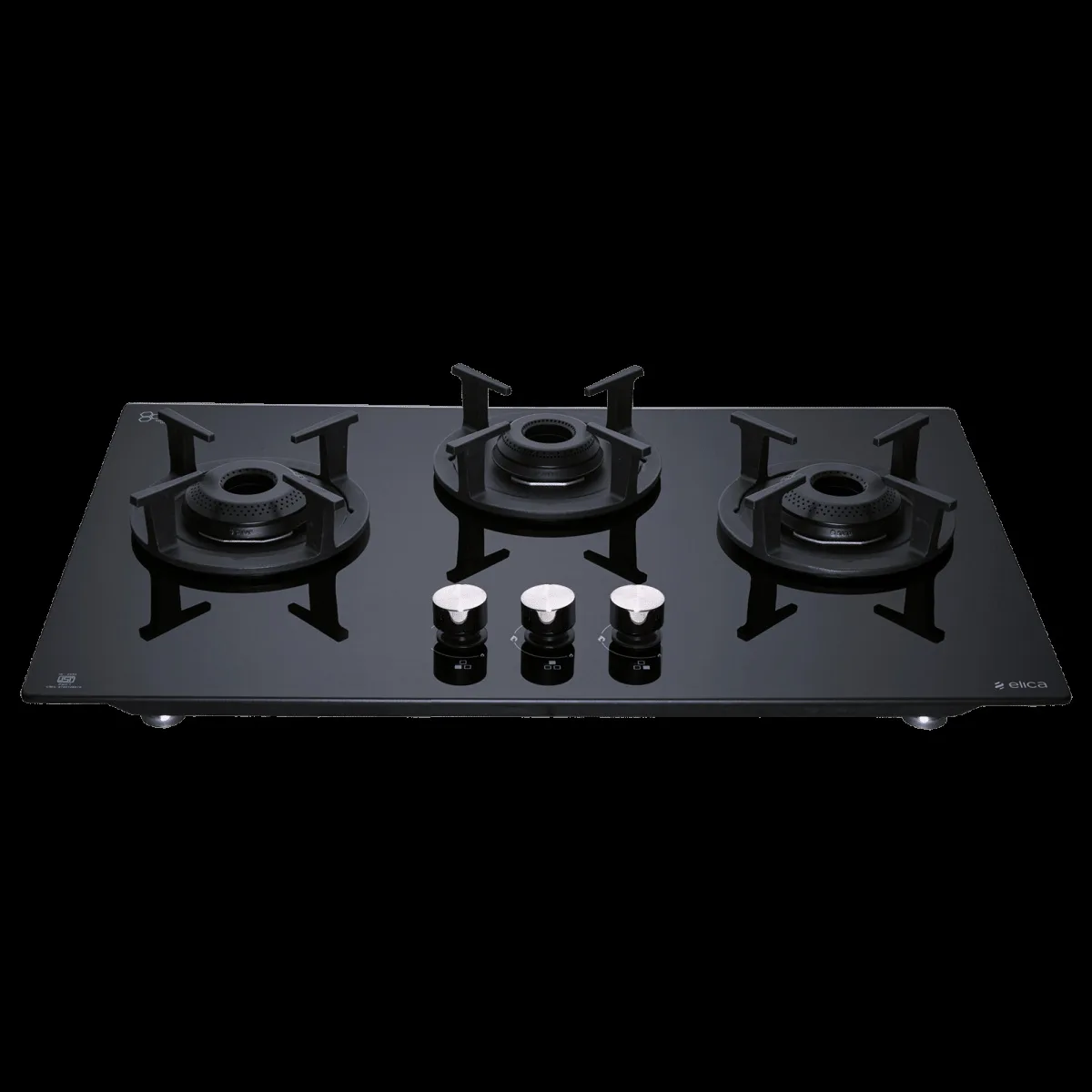 elica RG FLEXI 360 LOTUS IND HD BRASS Toughened Glass Top 3 Burner Automatic Hob (Multi Flame Burners, Black Glass)