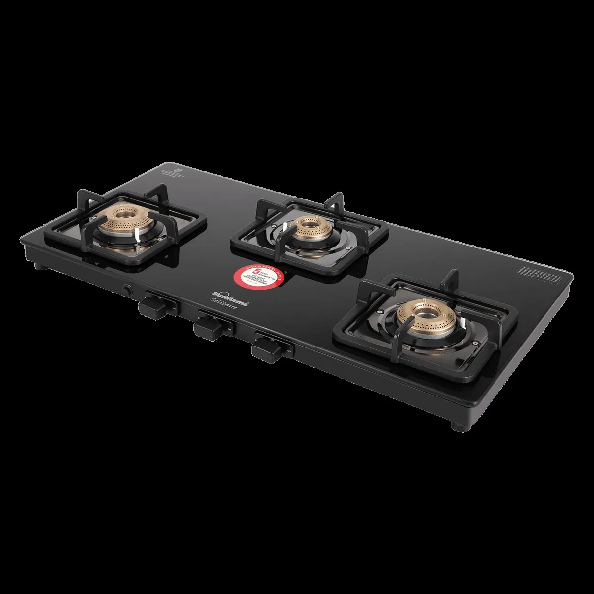 Sunflame SOLITAIRE Toughened Glass Top 3 Burner Automatic Gas Stove (ISI Certified, Black)