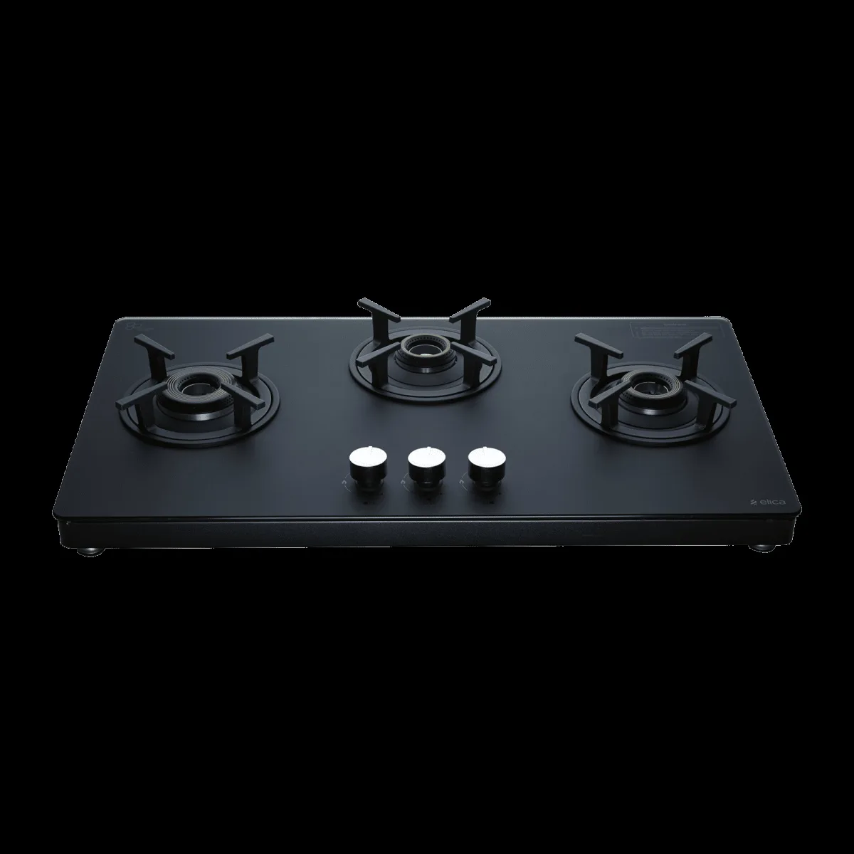 Elica SBF MATT LOTUS TKN 773 CT VETRO AI Toughened Glass Top 3 Burner Automatic Gas Stove (Sabaf Brass Burners, Black)