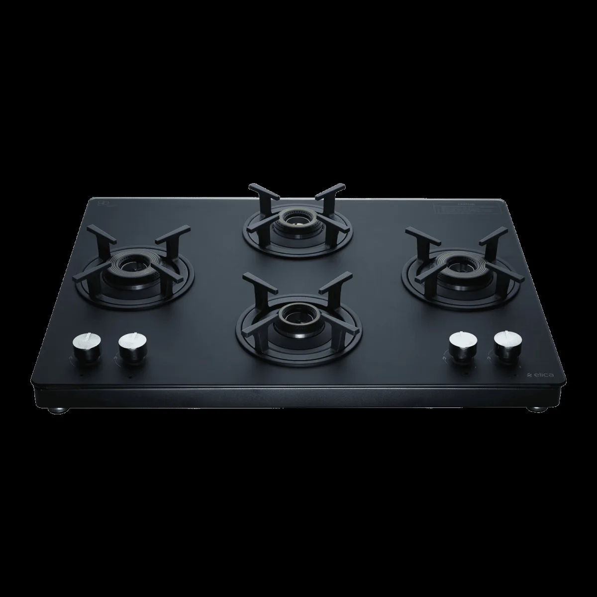 Elica SBF MATT LOTUS TKN 694 CT VETRO 2J AI BK Toughened Glass Top 4 Burner Automatic Gas Stove (Powder Coated Frame, Black)
