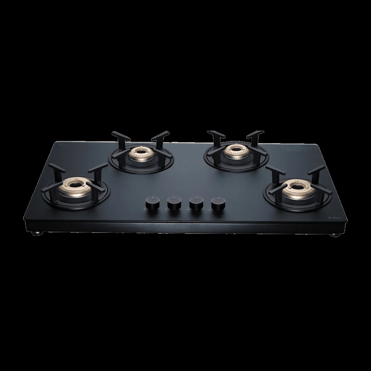 Elica MATT TKN 904 CT VETRO 2J BK SERIES Toughened Glass Top 4 Burner Manual Gas Stove (Ultra Slim Frame, Black)