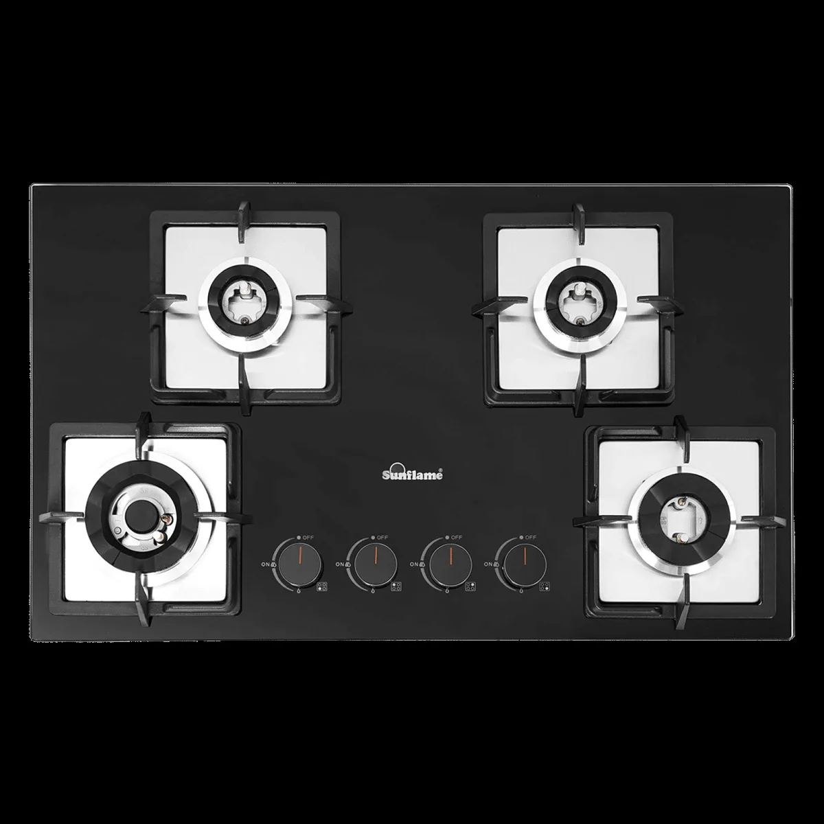 Sunflame SHA 476 PHS Tempered Glass Top 4 Burner Automatic Hob (Flame Failure Device, Black)